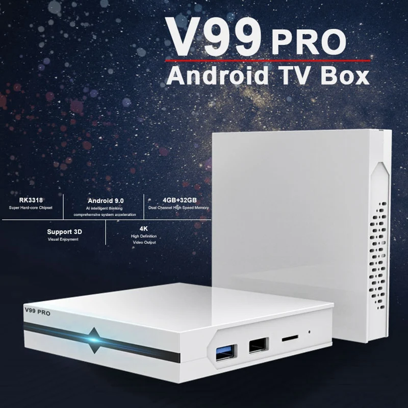 RK3318 сетевая приставка сетевой плеер Android TV Box 9 0 ТВ V99Pro 4G + 32G (штепсельная Вилка