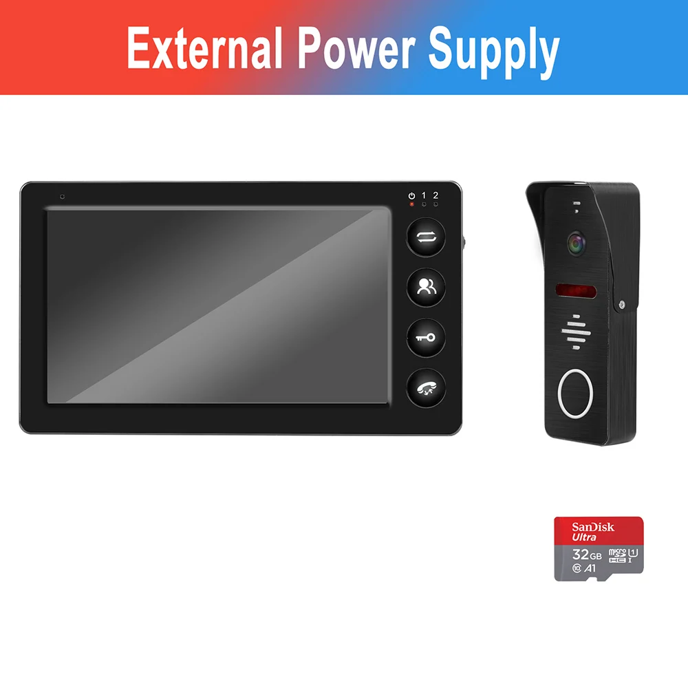 External power Видеодомофон дверной звонок 1200TVL IR камера 7 дюймов HD монитор с поддержкой карт памяти 32 г запись движения домофон - Цвет: External power