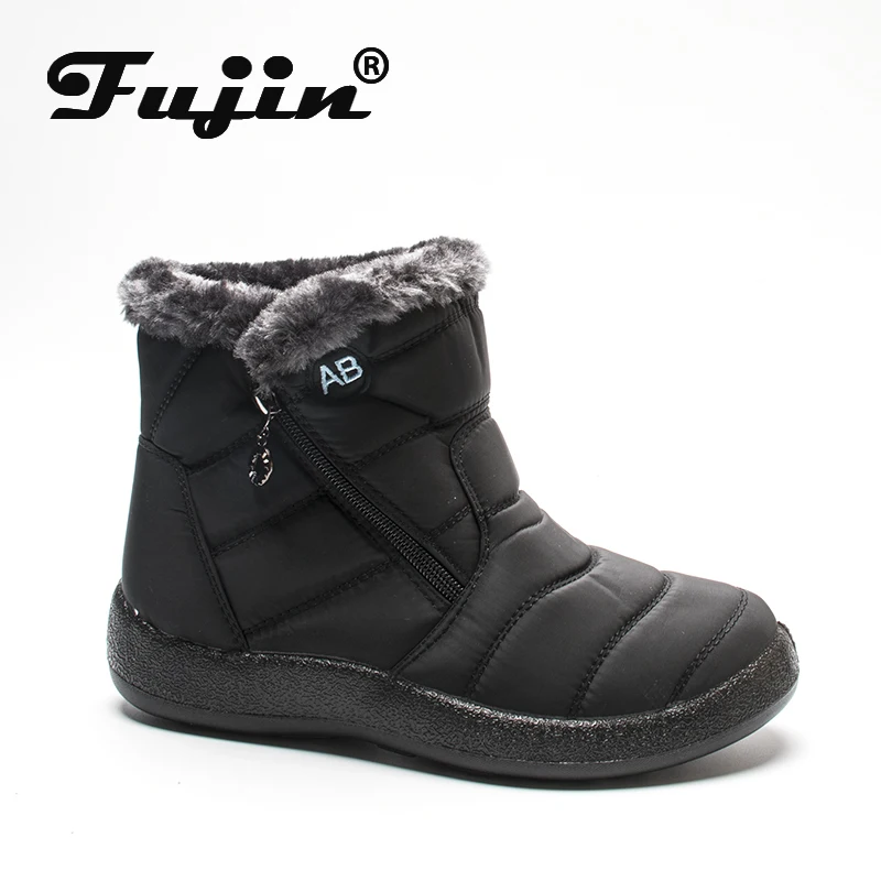 Fujin Winter Boots Women Waterproof Velvet Cotton Warm Female Zip Large Size Casual Ladies Snow | Обувь