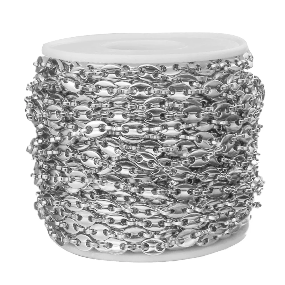 

Hobbyworker 1 Meters Stainless Steel Coffee Bean Pig Nose Bracelets Punk Hip Hop Chains for DIY Jewelry Handmade Necklace