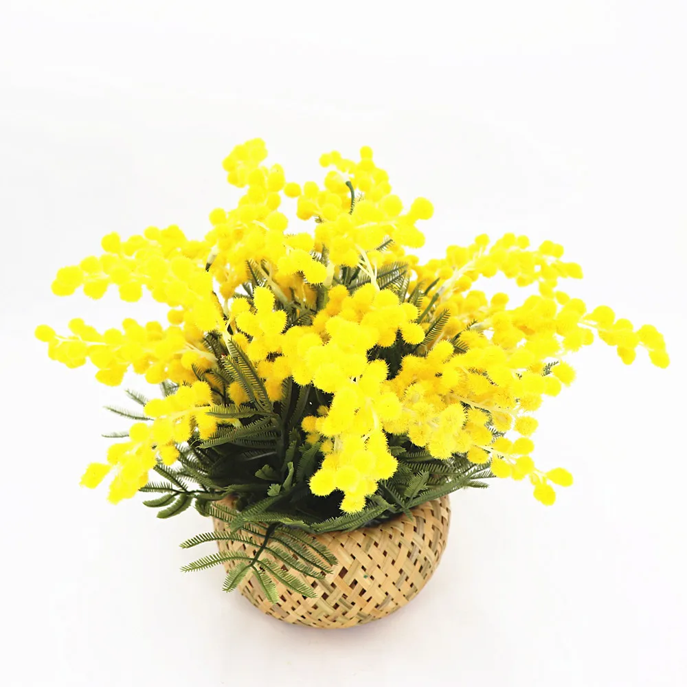 

INDIGO -Wholesales 200pcs Yellow Mimosa Bouquet Decoration Japanese Cherry Wedding Artificial Flower Floral Event Party Interior