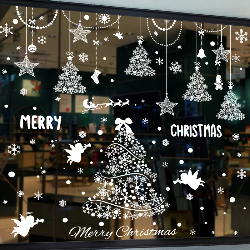 

[SHIJUEHEZI] Christmas Window Stickers DIY Snowflake Ornaments Tree Wall Decals for Living Room Nursery New Year Home Decoration