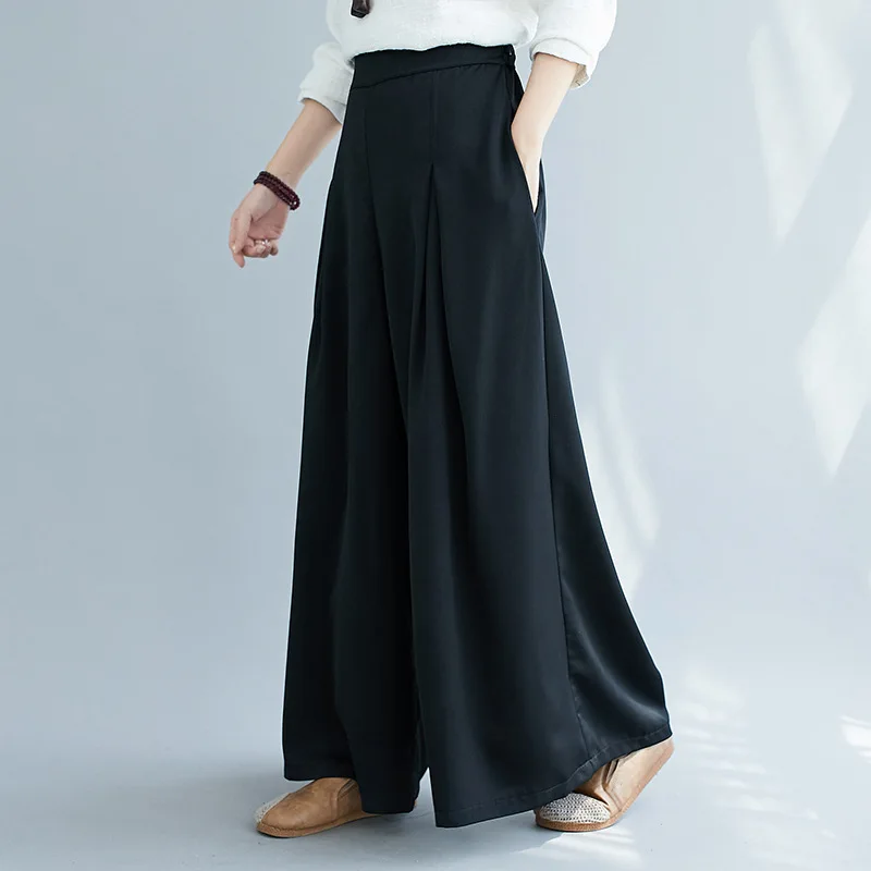 

Женские Элегантные широкие брюки с высокой талией, весенние винтажные расклешенные брюки 2021, повседневные однотонные темпераментные брюки...