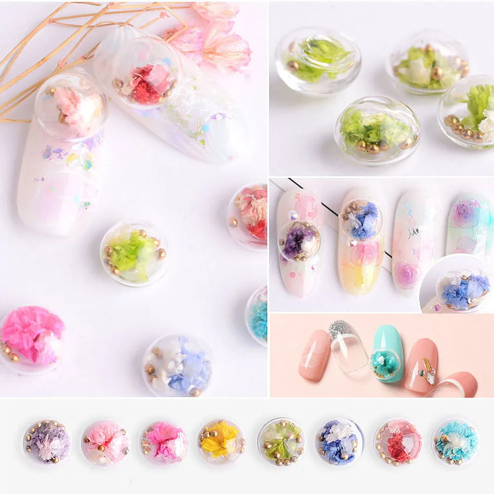 

Natural Dried Flower Nail Jewelry Flower Leaf Crystal Ball 3D Charm Nail Art Decoration Design Manicure Accessories