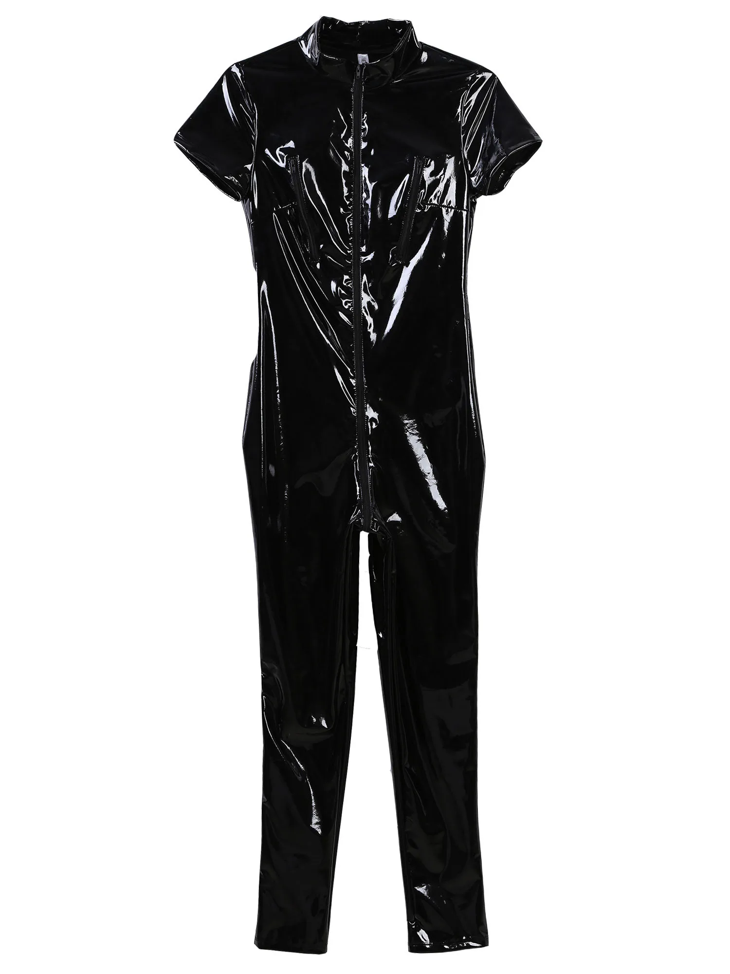 

Sexy Hot Erotic Cosplay Bodysuits PVC Leather Catsuit Bodystocking Sexy Skinny Jumpsuits Women Cap Sleeve Zipper Crotch Bodysuit