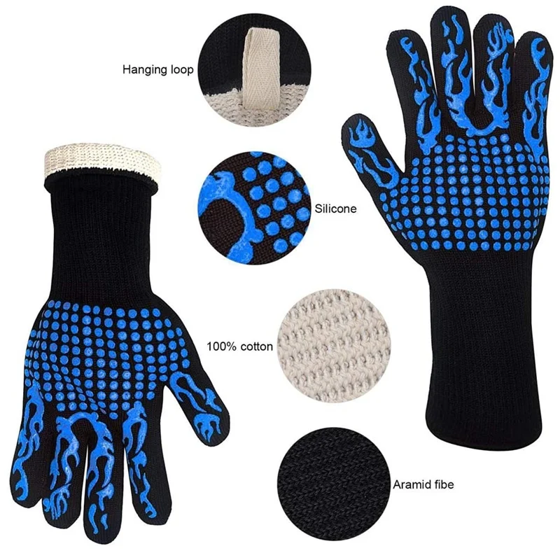 2 шт. (1 пара) перчатки для гриля барбекю 1472 °F термостойкая Нескользящая варежка с