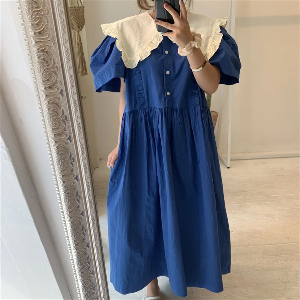 

Alien Kitty Blue Robe Women Vintage Patchwork Retro Fashion Prom Long Dresses Peter Pan Collar Femme Stylish Hot OL Vestidos