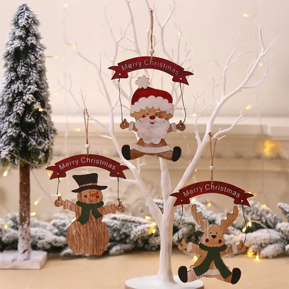 

Christmas Snowman Santa Claus Wooden Pendants Xmas Tree Ornaments Home Hanging Decor Christmas Decorations For Home Navidad
