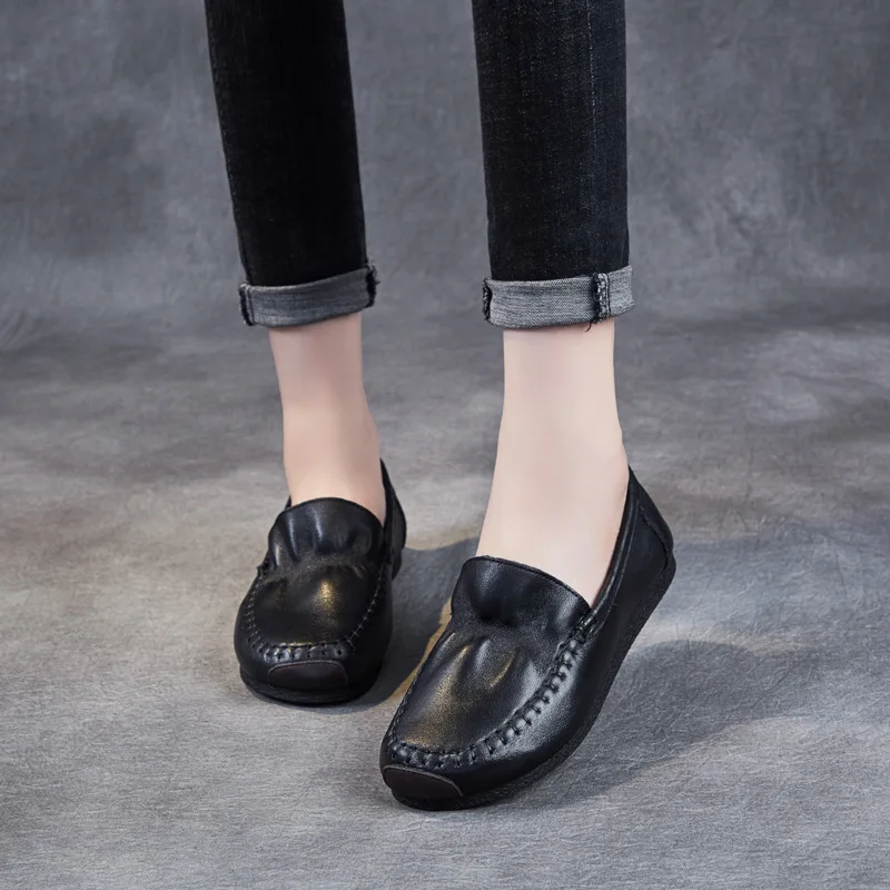 

2020 New Top Soft Cowhide 100% All Natural Genuine Leather Shoes Woman Flat Shoes Soft Sole Comfortable Shoes Women Casual Shoes