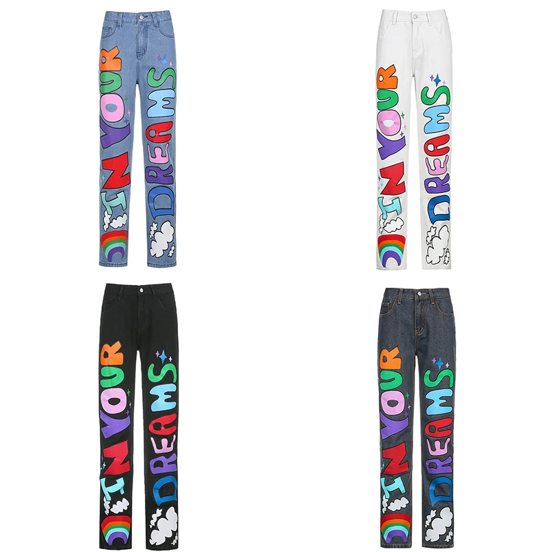 

YICIYA Letter Printed Baggy Women Jeans Pants High Waist Wide Leg Punk 2020 Y2K Cute Demin Fashion Streetwear E-girl Iamhotty