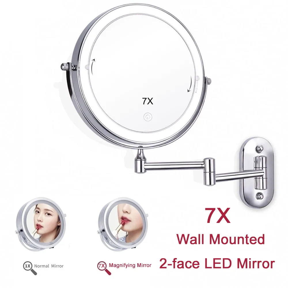 

Make-up Mirror with Light Makeup 7X Magnifying Mirror 2-face Touch Dimming LED Lights Wall Mount Bathroom Make up Vanity Mirror