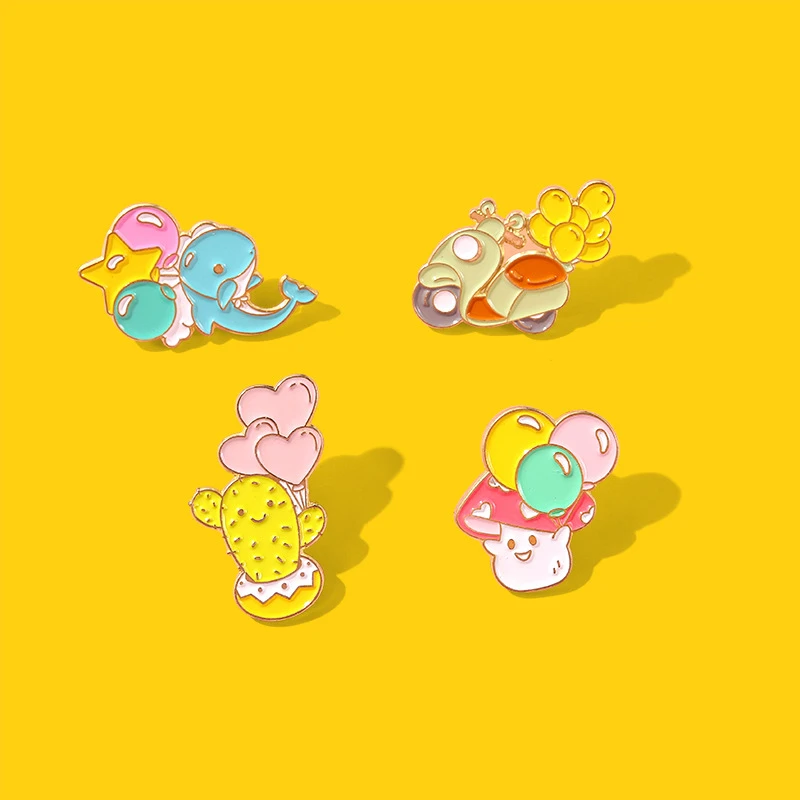 

Fashionable Creative Cute Balloon Brooch New Whale Style Cartoon Animal Series Brooch Mushroom Man Holding A Balloon Pins