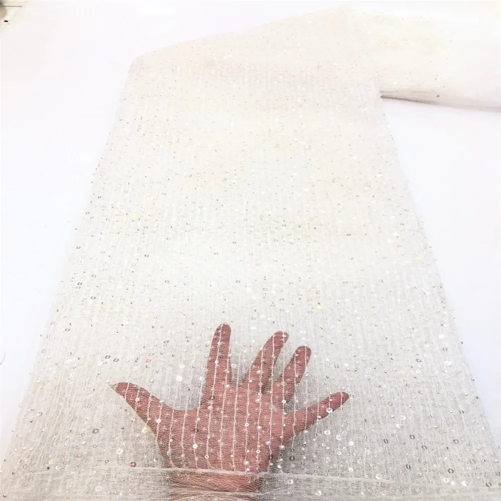 

African Lace Fabric 2021 High Quality Lace French Tulle Lace Nigerian Embroidered Lace Fabrics With Sequins For Women ROF225-384