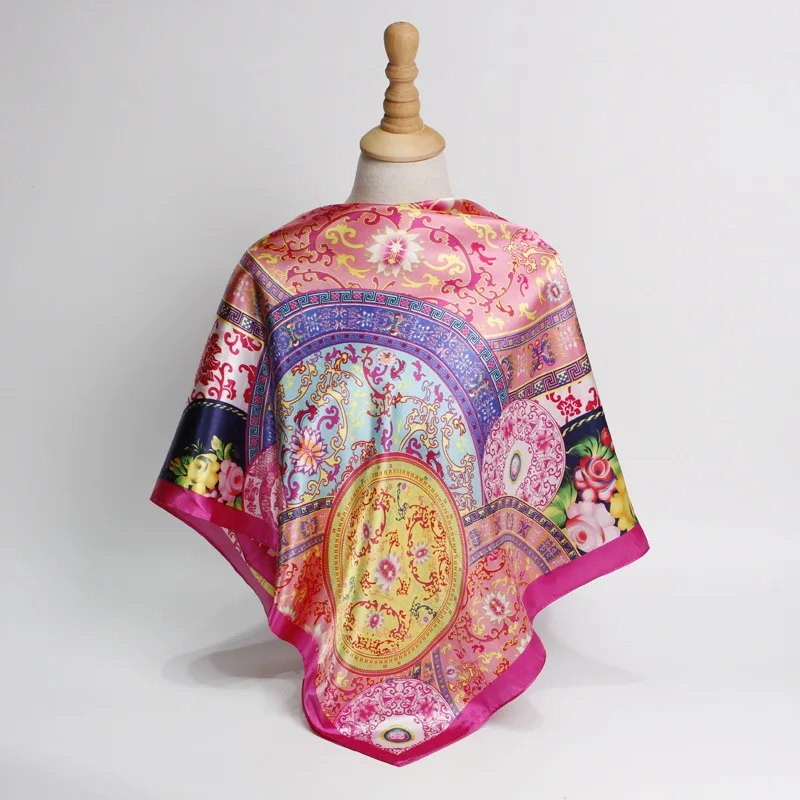

2020 new imitation silk scarf printing large square scarf ladies shawl 90cm handkerchief high-end Muslim scarf headscarf