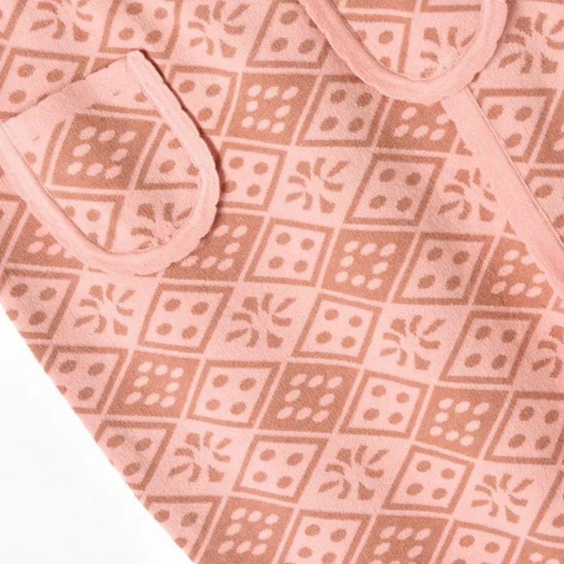 Женский розовый костюм Цветочный винтажный жаккардовый вязаный короткий