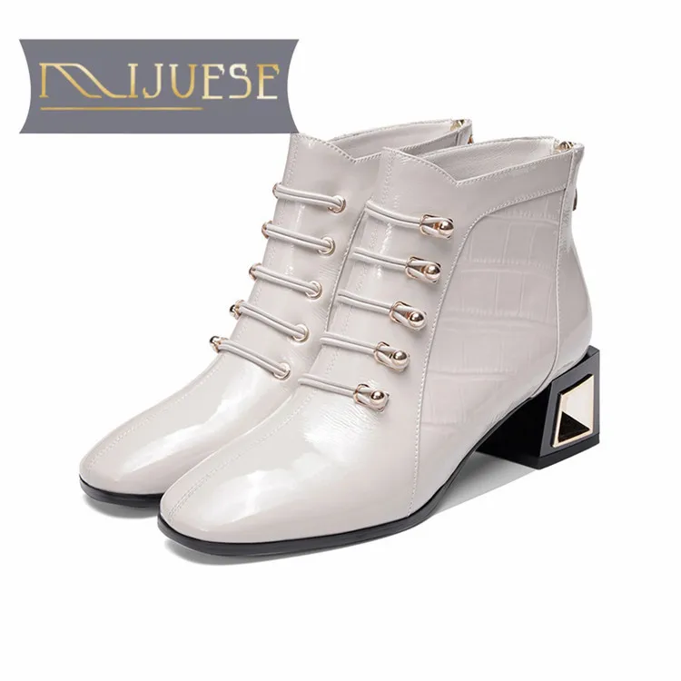 MLJUESE/женские ботильоны из коровьей кожи с квадратным носком Зимние короткие