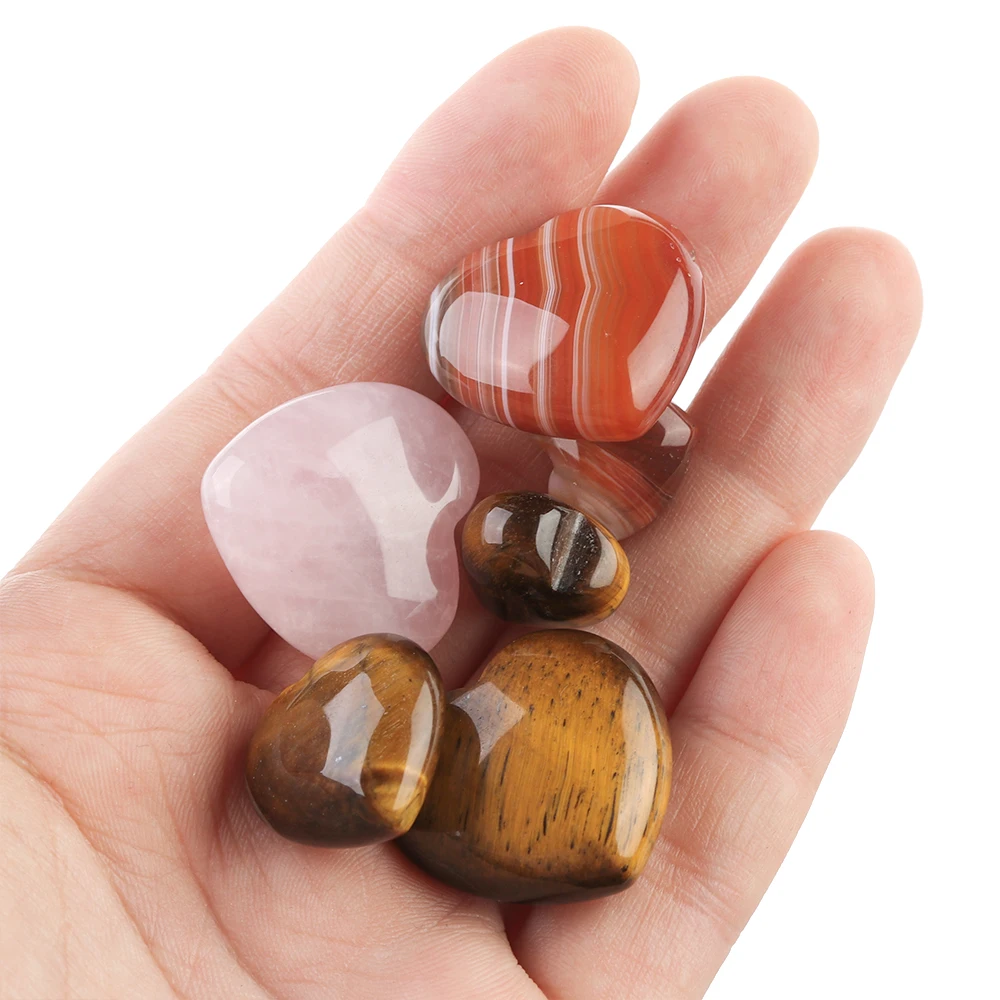 1 шт. натуральный камень в форме сердца Роза полоску кристалл резная ладонь