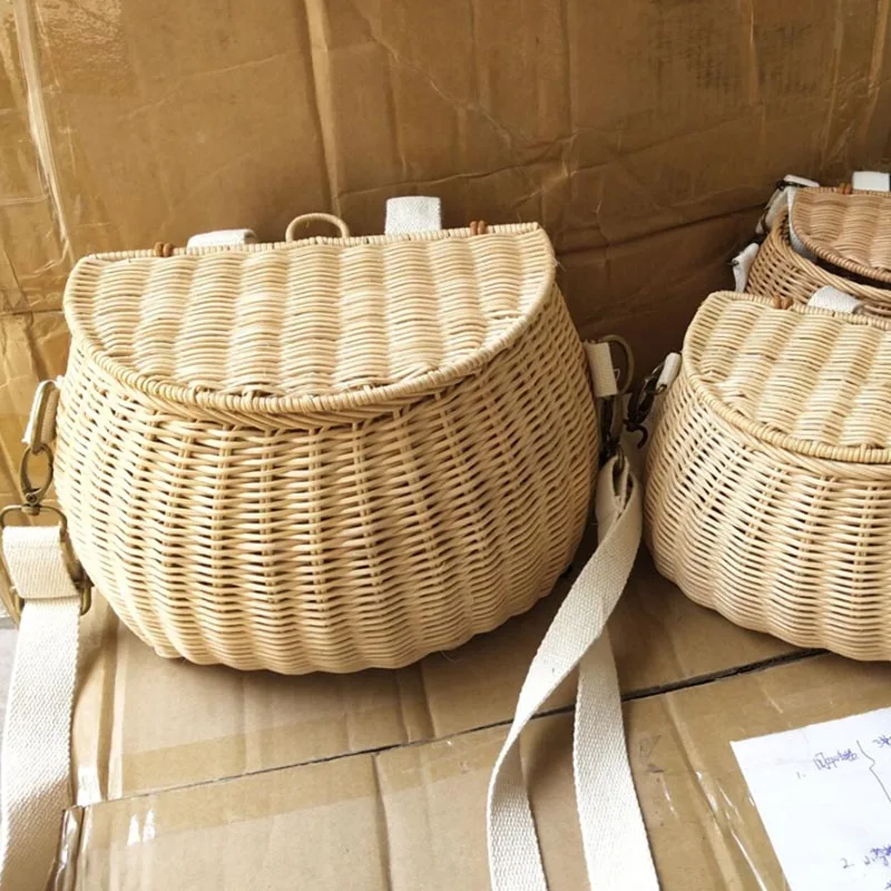 beige big Взрослая женская большая сумка из натурального ротанга Mamachari, Пляжная большая соломенная сумка ручной работы из ротанга, многофункциональная сумка, велосипедная корзина - Цвет: beige big