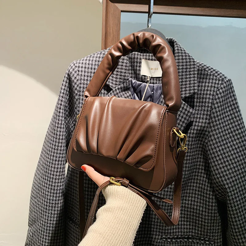 

New Solid Cell Phone Crossbody Bag Ladies Small Luxury Handbag High Quality Soft Leather Shoulder Bags Fashion Pleated Hand Bag