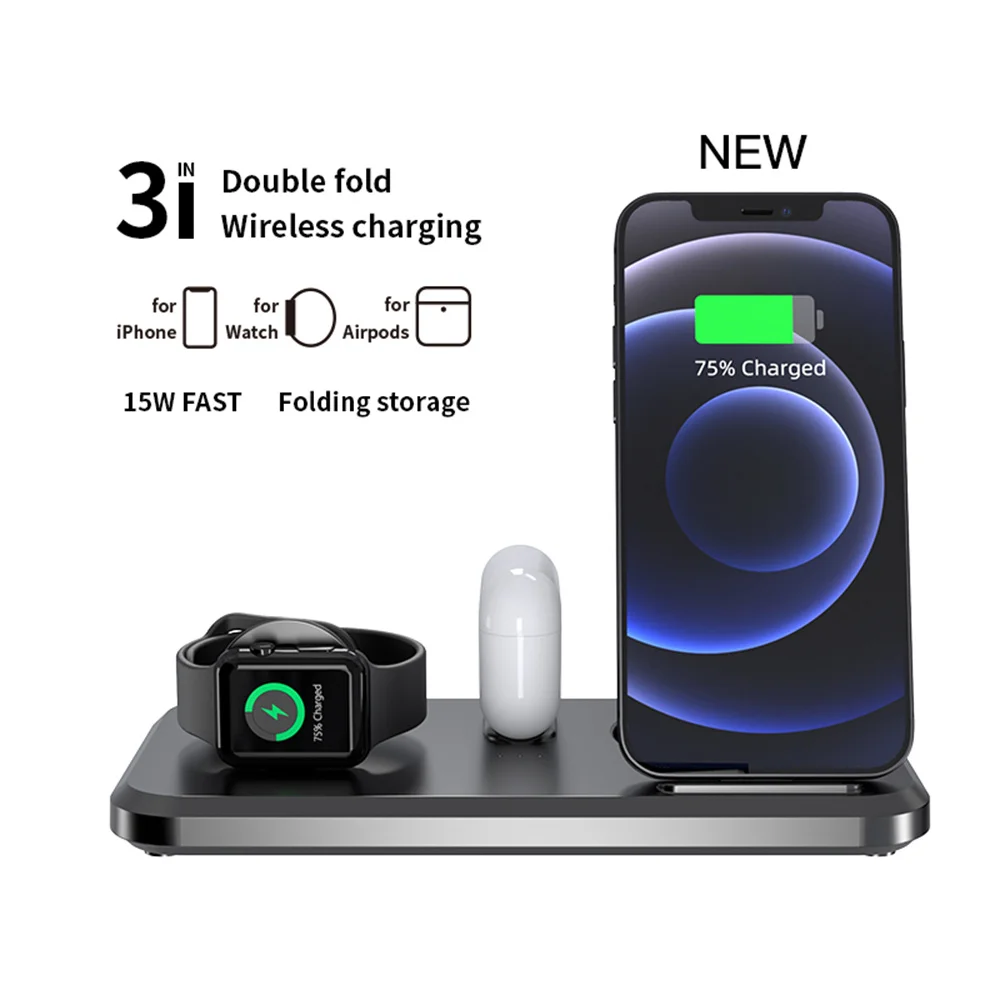 

Wireless Charging For Apple iPhone Watch Airpods Three-in-one Charger Simultaneous Charger For Apple Watch 6 5 4 3 2 AirPods Pro