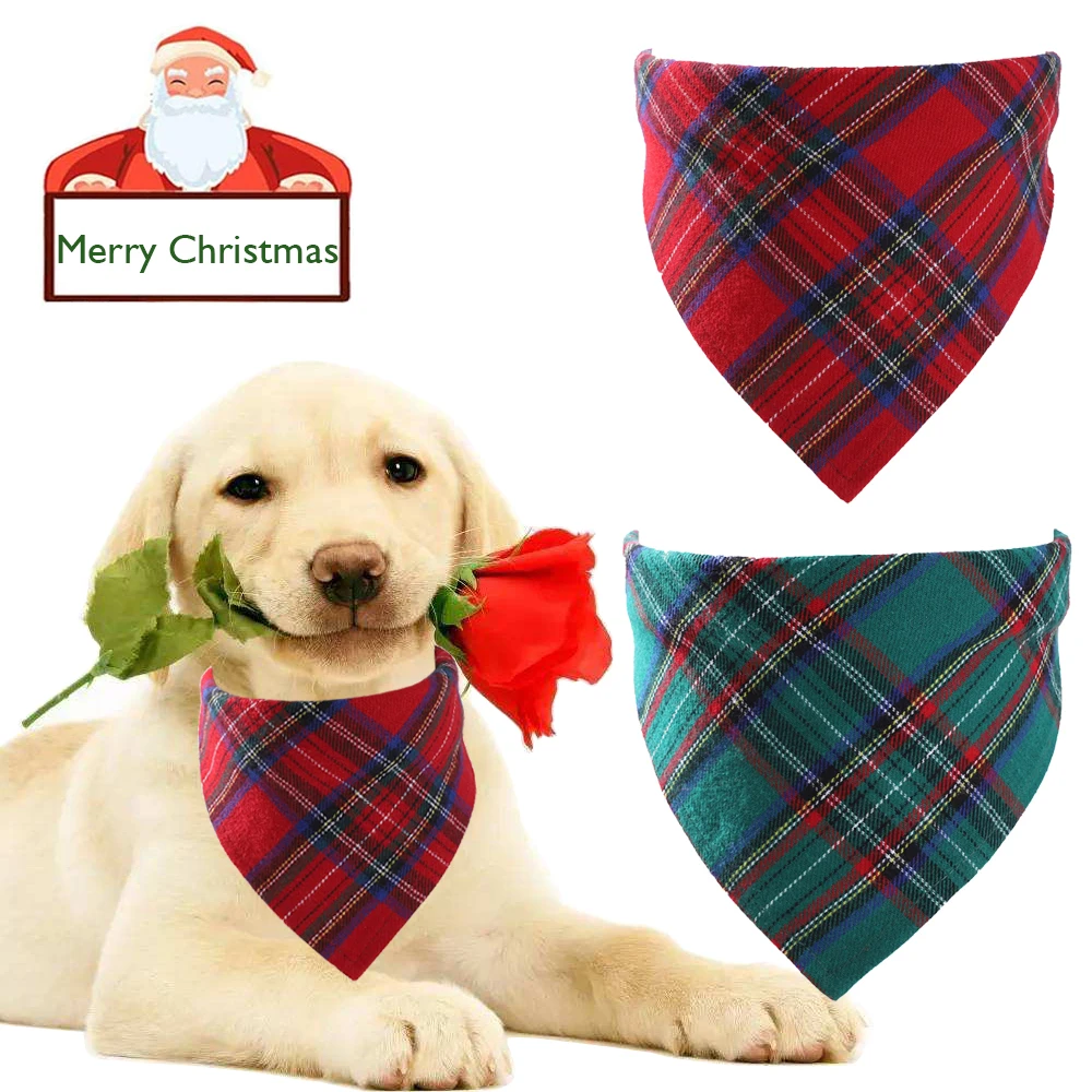 

Dog Christmas Bandana Buffalo Plaid Pet Bandana Reversible Triangular Bibs Merry Christmas Scarfs Accessories for Dogs Cats Pets