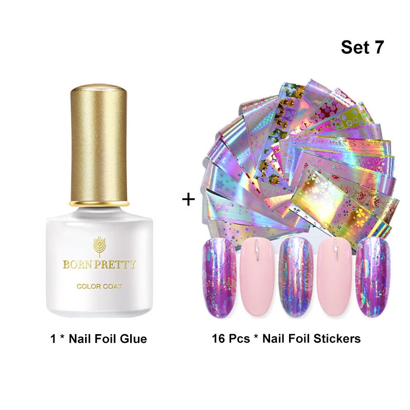 Set 7 BORN PRETTY 6 мл клей для фольги 3D переводит печать гелевая наклейка клей прозрачный клей со звездочками для Фольга для ногтей переводная бумага - Цвет: Set 7
