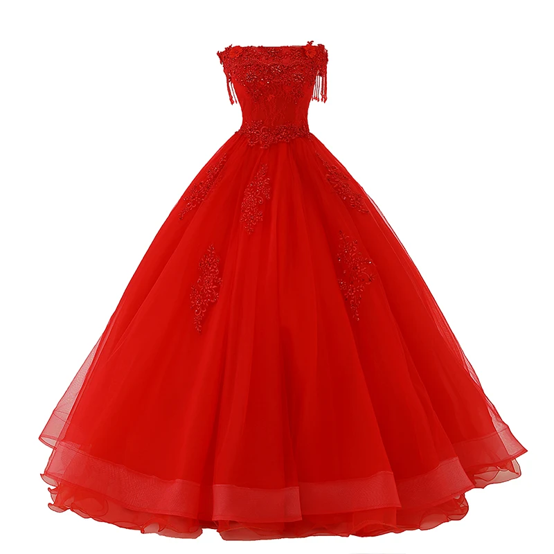 

Red Graduation Dresses Off The Shoulder Appliques Beading Vestidos De Gala Largos Prom Dress Puffy Masquerade Ball Gowns