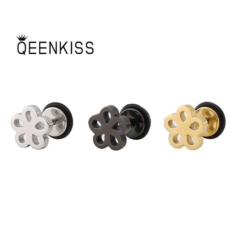 

QEENKISS EG875 Fine Jewelry Wholesale Fashion Woman Man Wedding Birthday Gift Flower Titanium Stainless Steel Stud Earrings 1PC