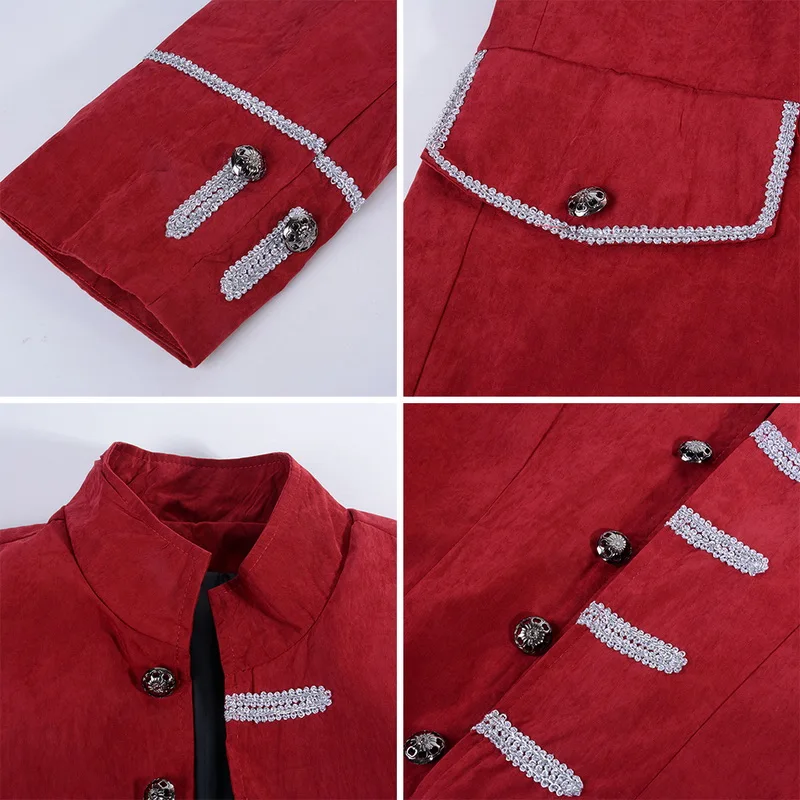 Puimentiua Male Slim Single Breasted Long Blazers Stand Collar Vintage Outwear Patchwork Jackets Gothic Coat blaser masculino