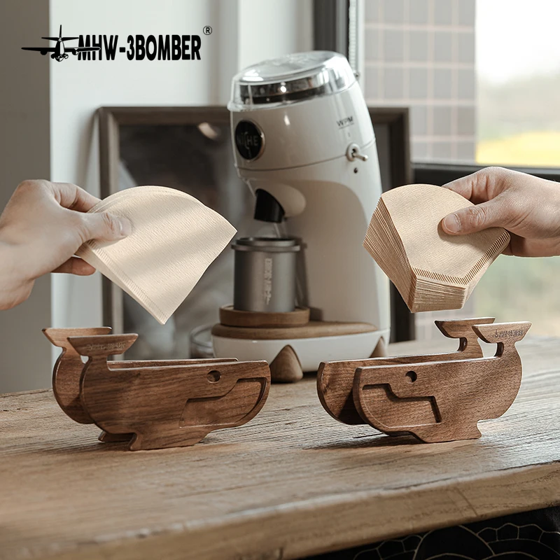 

MHW-3BOMBER Filter Paper Holder Whale Shape Paper Filter Container Walnut Wood