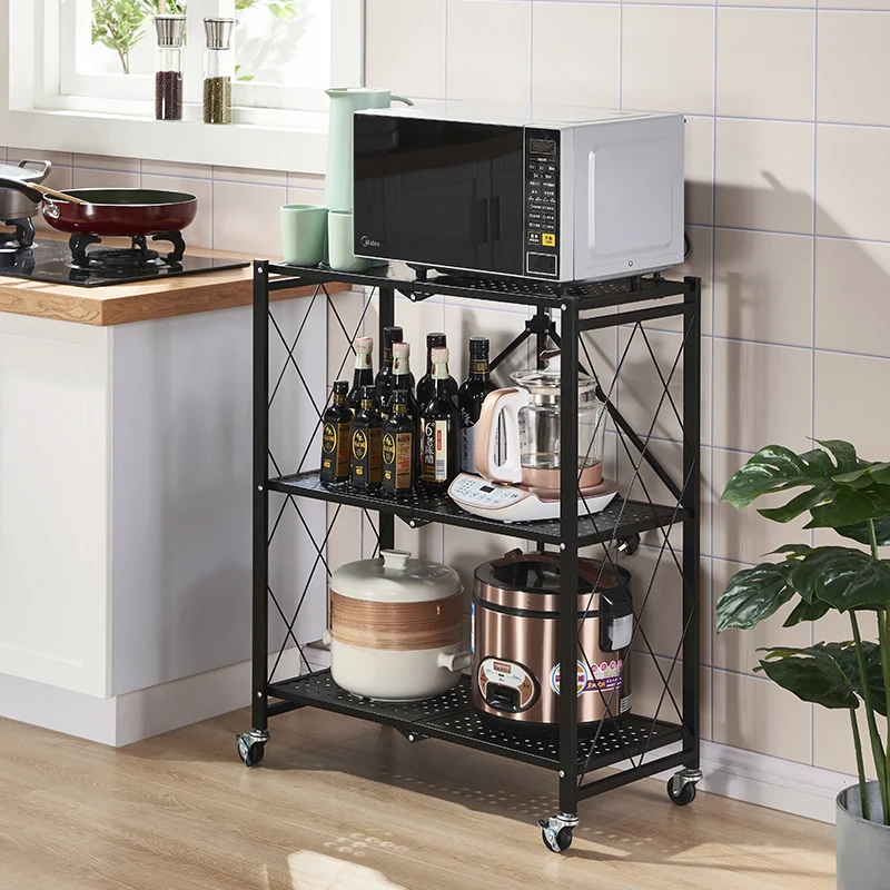 

3/4/5 Layer Folding Storage Rack With Wheel Movable For Living room Bedroom Kitchen Home Space Saving Organizer