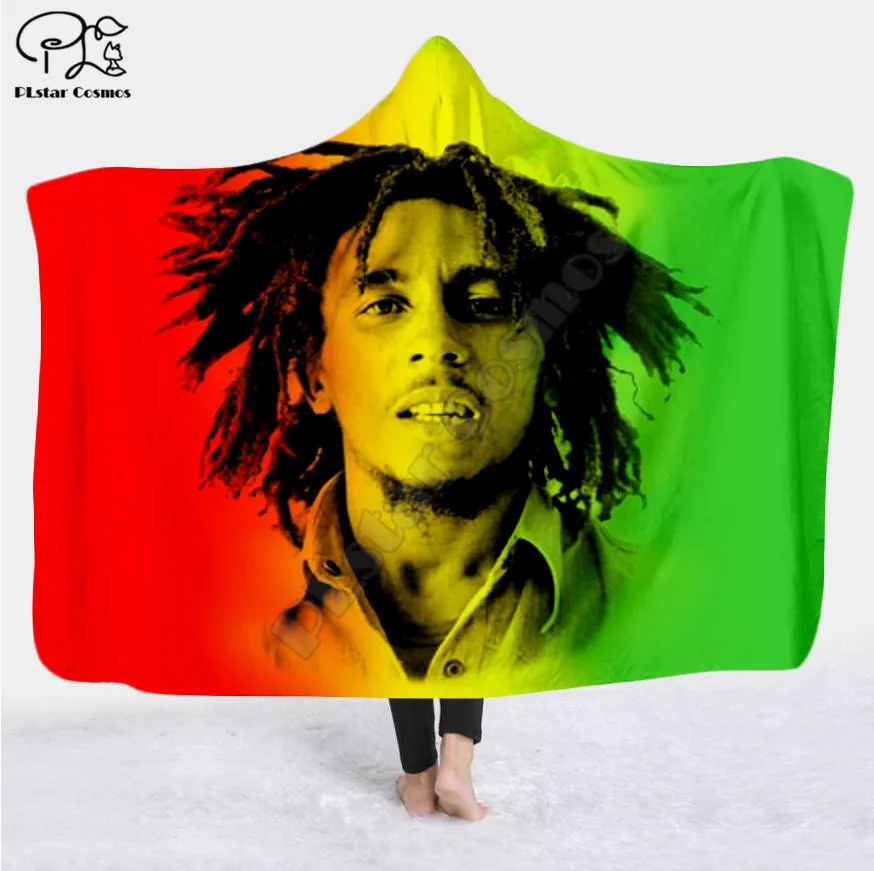 

Reggae Bob Marley Character Hooded Blanket Adult colorful child Sherpa Fleece Wearable Blanket Microfiber Bedding style-4