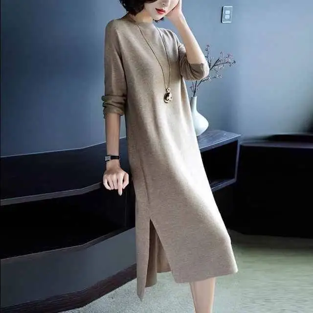 Платье свободного покроя с разрезом средней длины|Женские платья| |