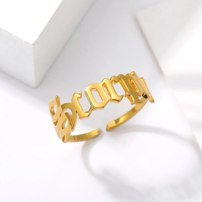 Adjustable Old English Constellation Rings For Women Anniversary Jewelry Stainless Steel Gold Color 12 Zodiac Stackable | Украшения и