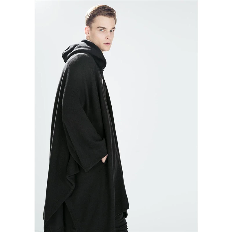 

M-4XL Tide Men's Cape Cloak Hooded Trench Coat European and American Mid-Long Bat Coat Korean Large Size Personality Cardigan Go