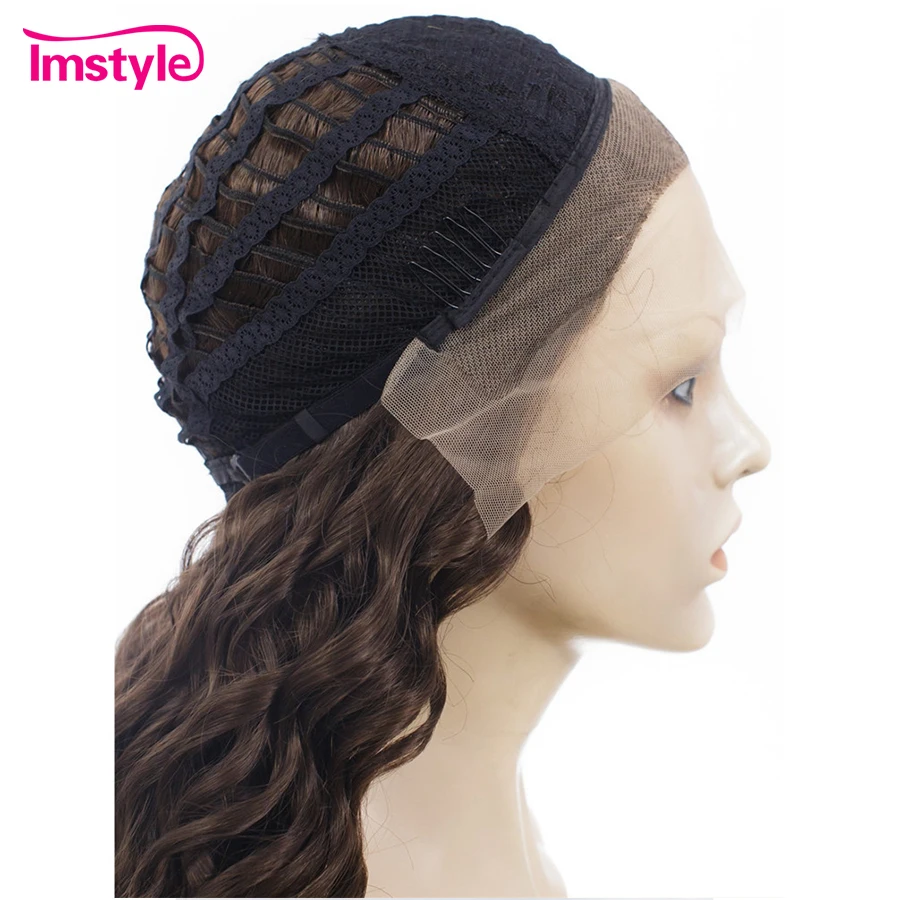 

Imstyle Curly Wig Dark Brown Synthetic Lace Front Wig Heat Resistant Fiber Natural Hair Wigs For Women Daily Wigs 20 inch