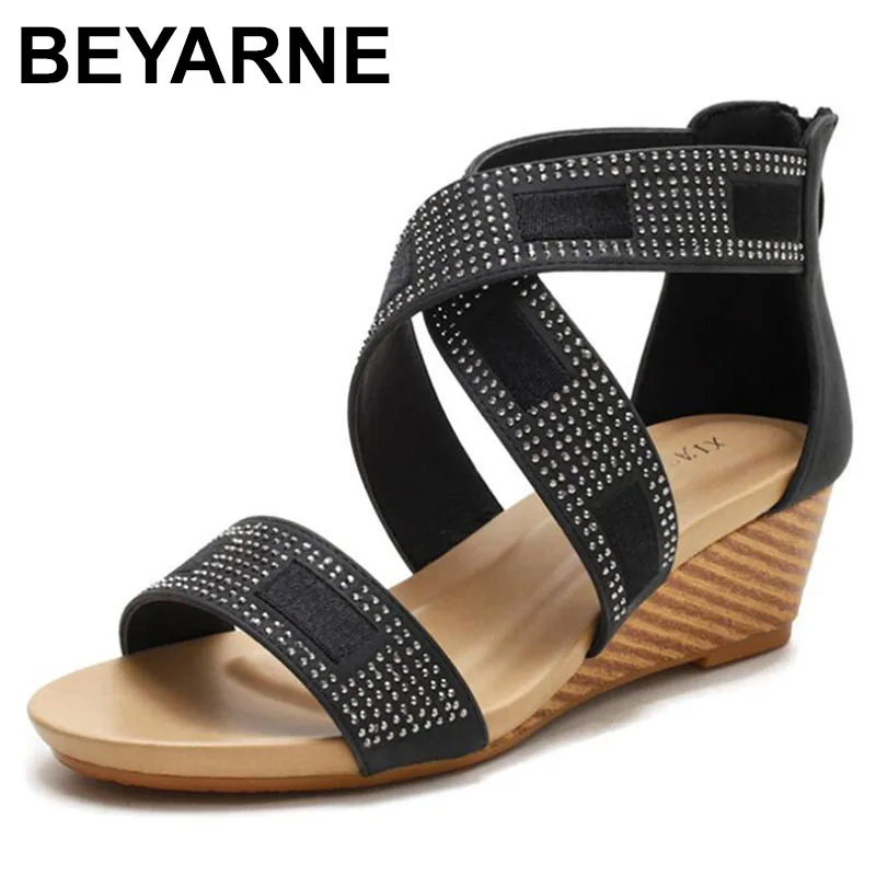 

BEYARNE New Rome Wedges Sandals Women Shoes Summer Women Sandals Flats Casual Ladies Shoes Comfortable Female Beach Sandals