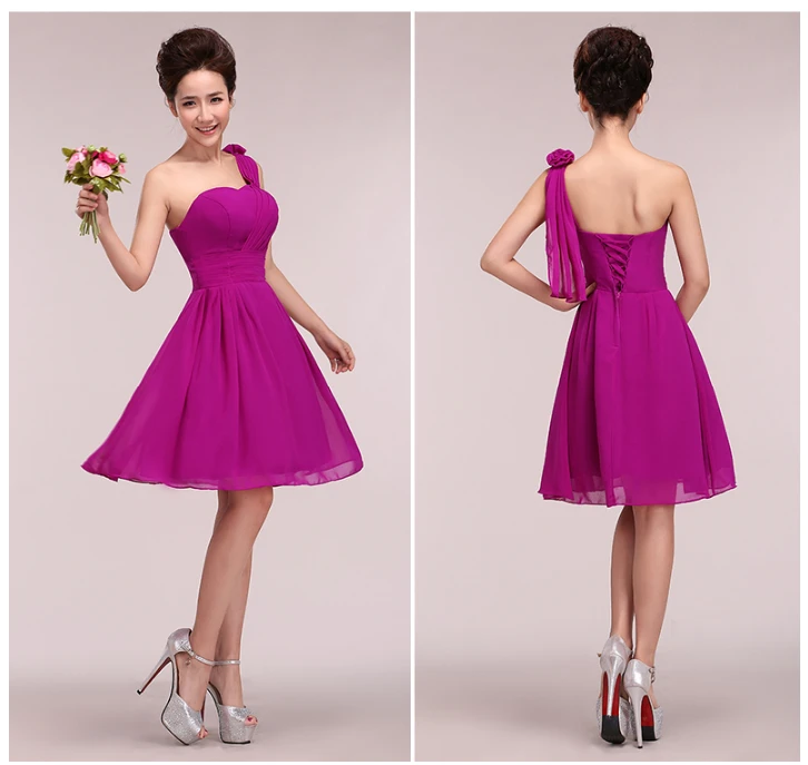 Женское шифоновое платье на одно плечо темно фиолетовое синее красное ярко