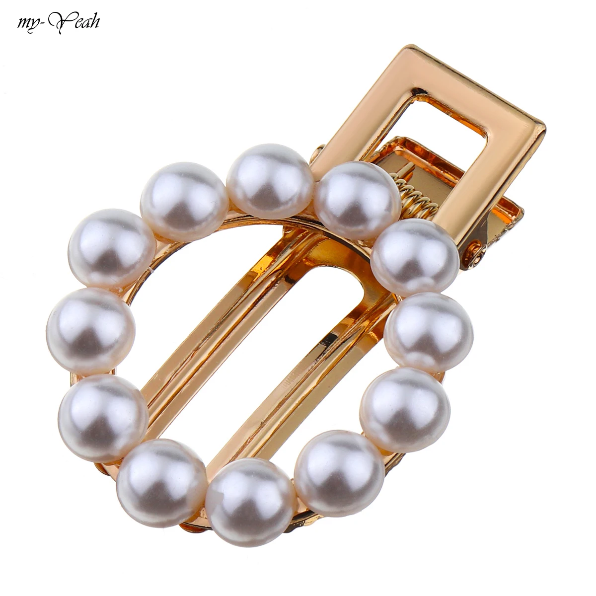 Металлическая заколка для волос с жемчугом круглая квадратная в форме сердца