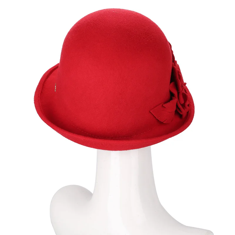 Sedancasesa Wool From Australian Felt Hat for Girls Child Bucket Hats With Flower Decoration Fedoras for Children 52cm
