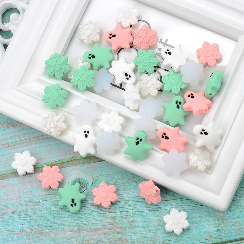 

LOFCA Wholesale 50pcs Silicone Mini Ghost Beads Pacifier Clip Accessories Snowflake Baby Teether BPA Free Teething Loose Beads