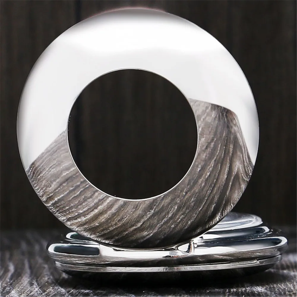 Roman Numerals Mechanical Pocket Watch Silver Smooth Cover Pendant Clock Male Antique Hand Winding Pocket Timepiece with Chain