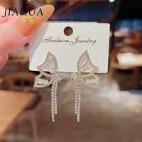 1 pair trendy 925 silver needle copper zircon dangle earrings for women girls butterfly insect all match jewelry accessories