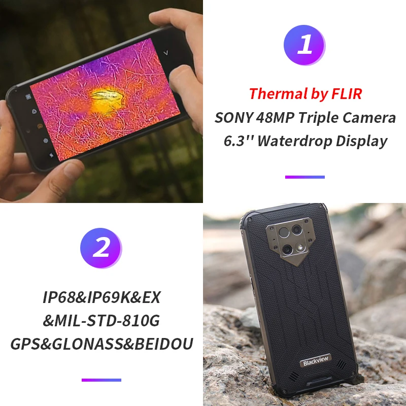 Blackview BV9800 Pro Global First Thermal Imaging Smartphone 6GB RAM 128GB ROM Helio P70 Android9.0 IP68 Waterproof Mobile Phone |