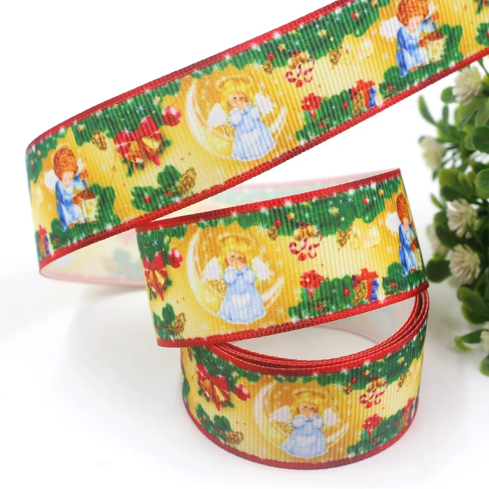 1971315,1 ''25 мм Рождество праздник для упаковки подарков напечатанный grosgrain ленты, 10yrds DIY головной убор ручной работы аксессуары