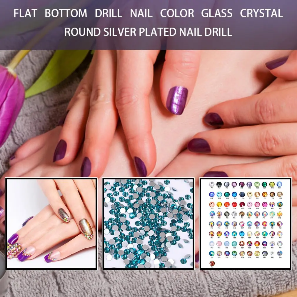 Плоское дно дрель для ногтей Цвет стекло с украшением в виде кристаллов Круглый