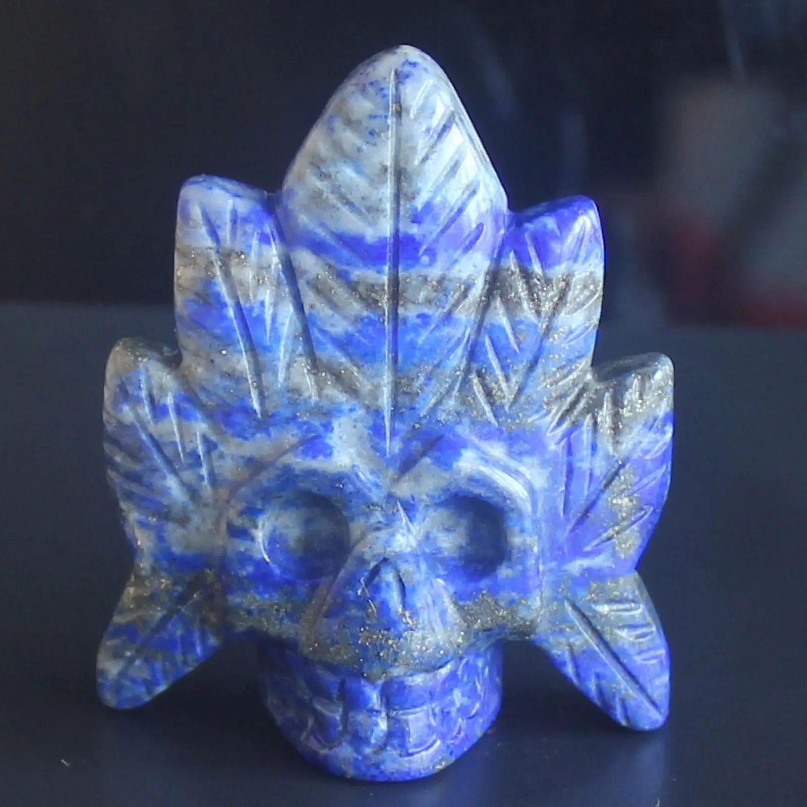 

Ручной резной драгоценный камень натуральный Лапис индийский воин Статуэтка-череп Резьба