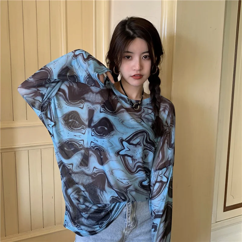 #4353 летняя Базовая Сетчатая футболка Женская винтажная Повседневная