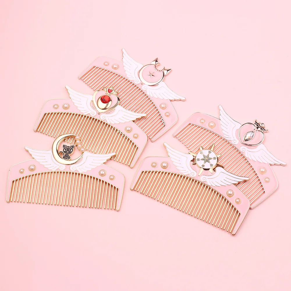 

Cartoon Sailor Moon Card Captor Sakura Combs Metal Hair Comb Hairdressing Anti-static Barbers Comb Female Beauty Styling Tools