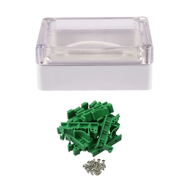 

Clear Cover Plastic Electronic Cable Project Box Enclosure Case With 10Pcs DRG-01 PCB Mounting Brackets Screws Green
